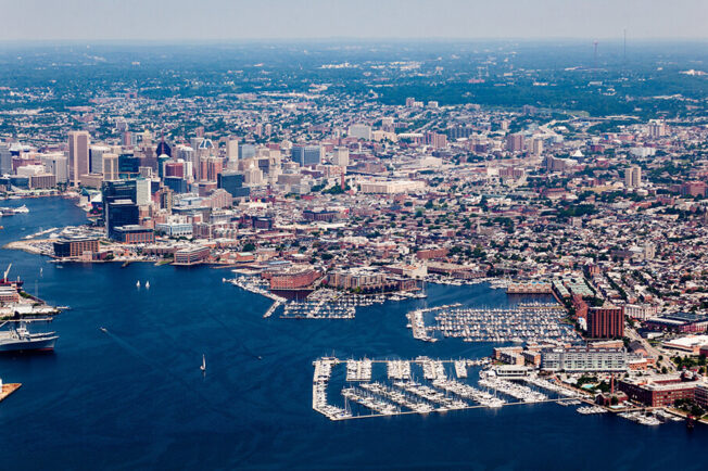 Aerial view of Baltimore City.