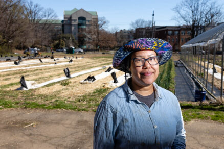 Gail Taylor, founder Three Part Harmony Farm, poses at the farm in Washington, D.C.