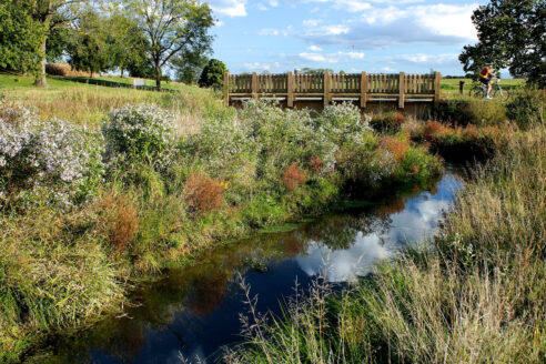 A restored stretch of Kurtz Run flows through the Landis Homes community before it eventually empties into the Conestoga River in Lancaster County, Pennsylvania.