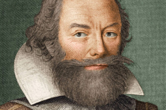 An engraved portrait of Captain John Smith with a full beard and high white collar.