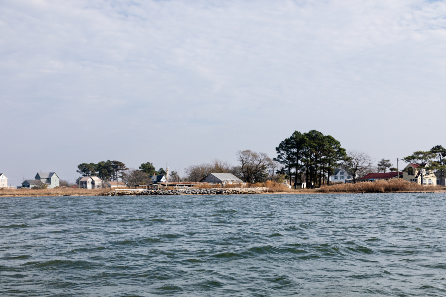 Homes dot the shoreline of the Bay.