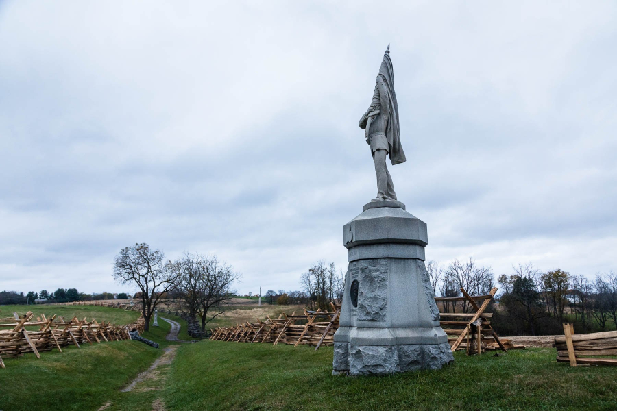 A statue marks a historic site at Antietam National Battlefield.