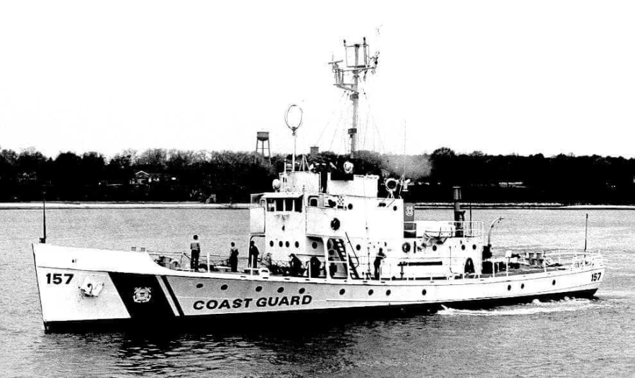 A long white Coast Guard ship.