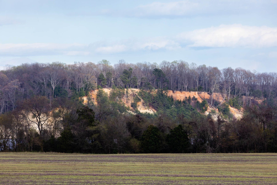 Cliffs covered in greenery overlook the Rappahannock River