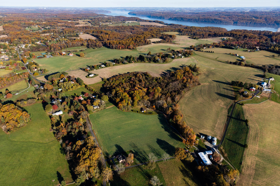 Aerial photo of rural land that approaches the Susquehanna River