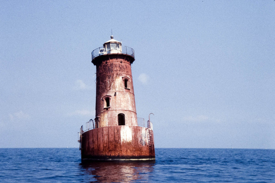 Sharps Island Light, rusted and tilted.