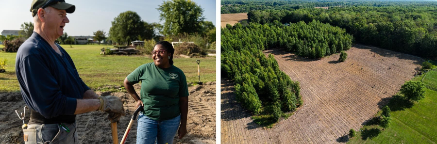 Kesh Braunskill stands smiling on the nearly five-acre planting site near Cypress Branch